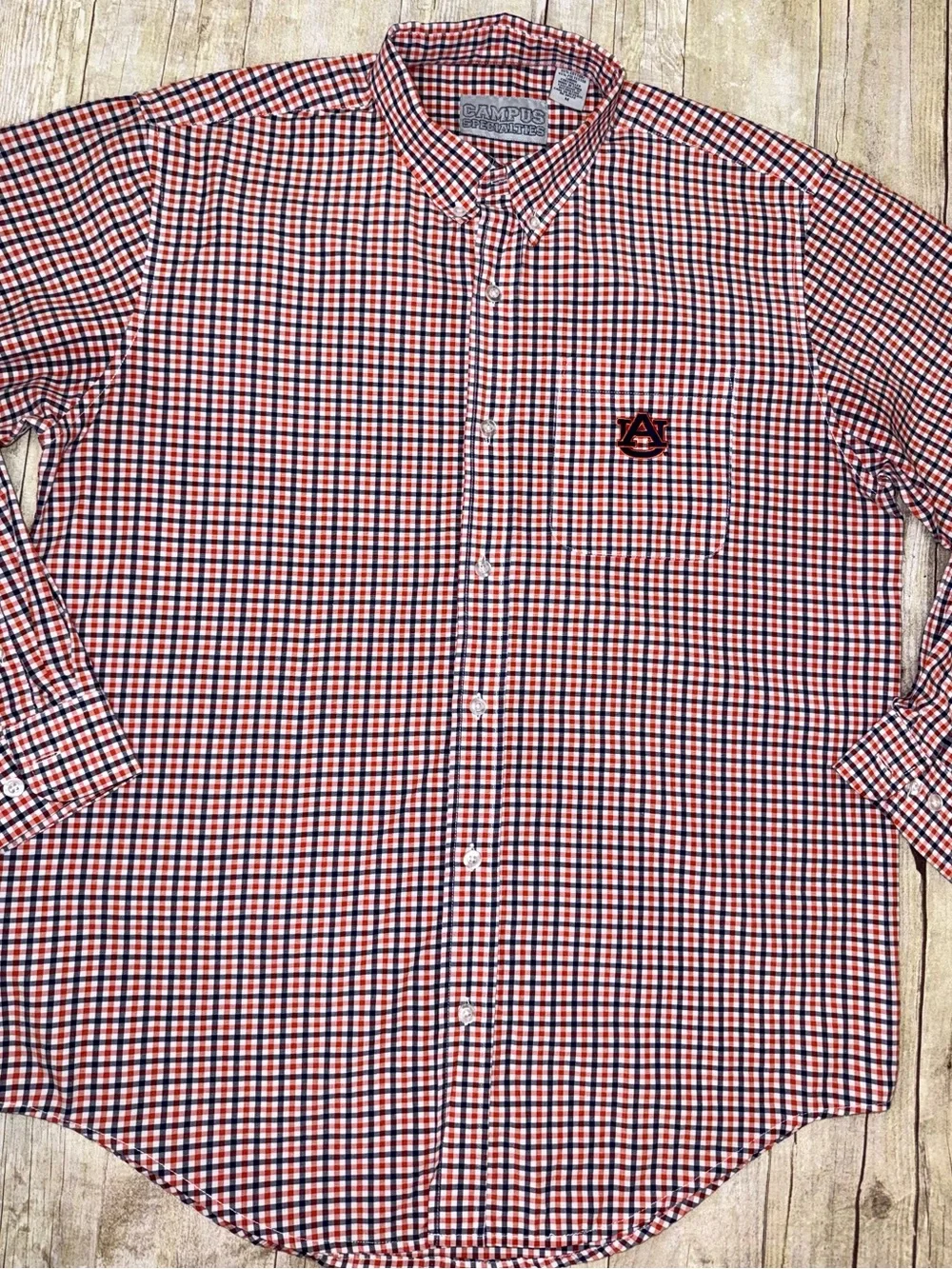 Campus Men's Orange & Navy plaid Button-Down Shirt feauturing AU